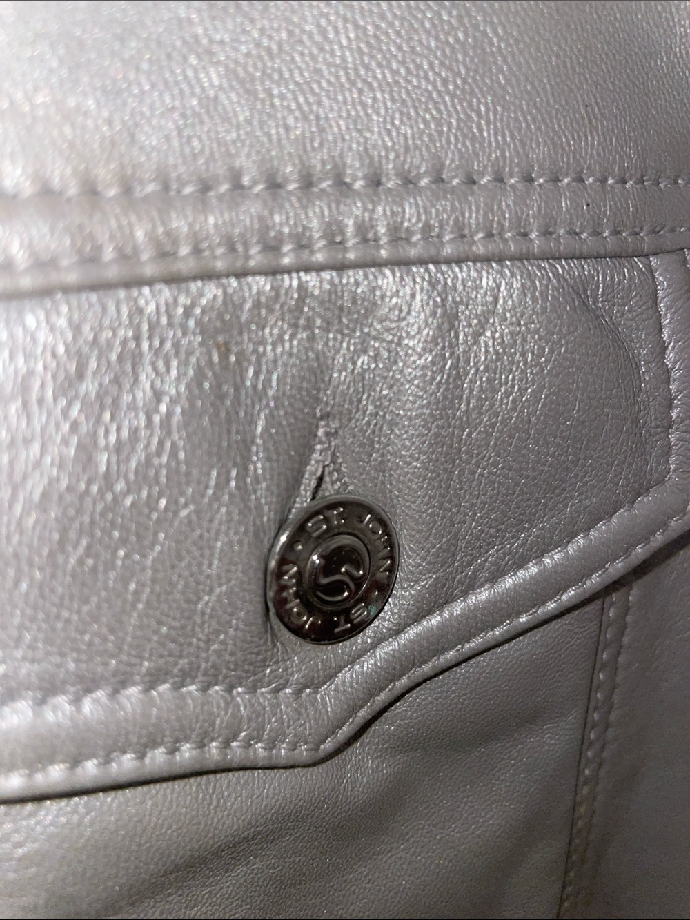St. John Silver Leather Button-Front Jacket - Picture 3 of 8